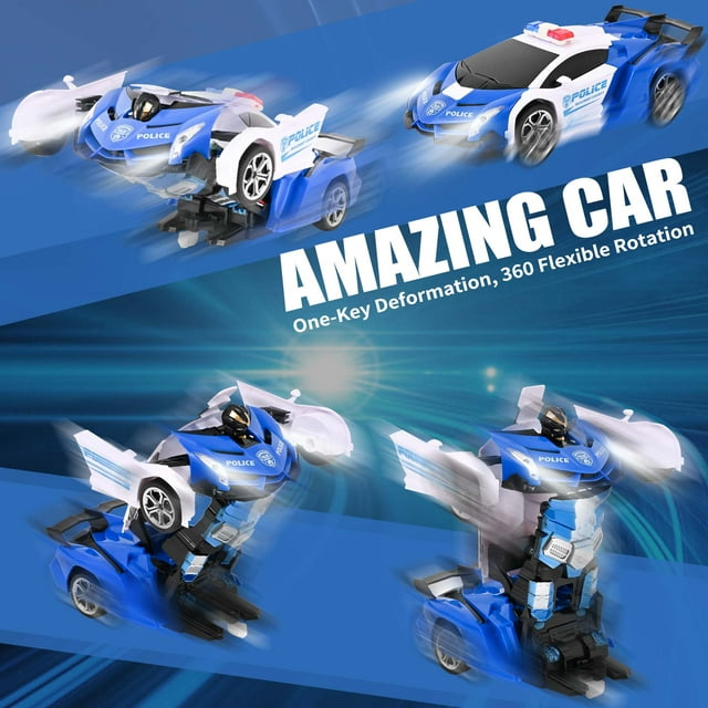 Transform RC Car Robot, Remote Control Car Independent 2.4G Robot Deformation Car Toy with One Button Transformation and 360 Speed Drifting 1:18 Scale