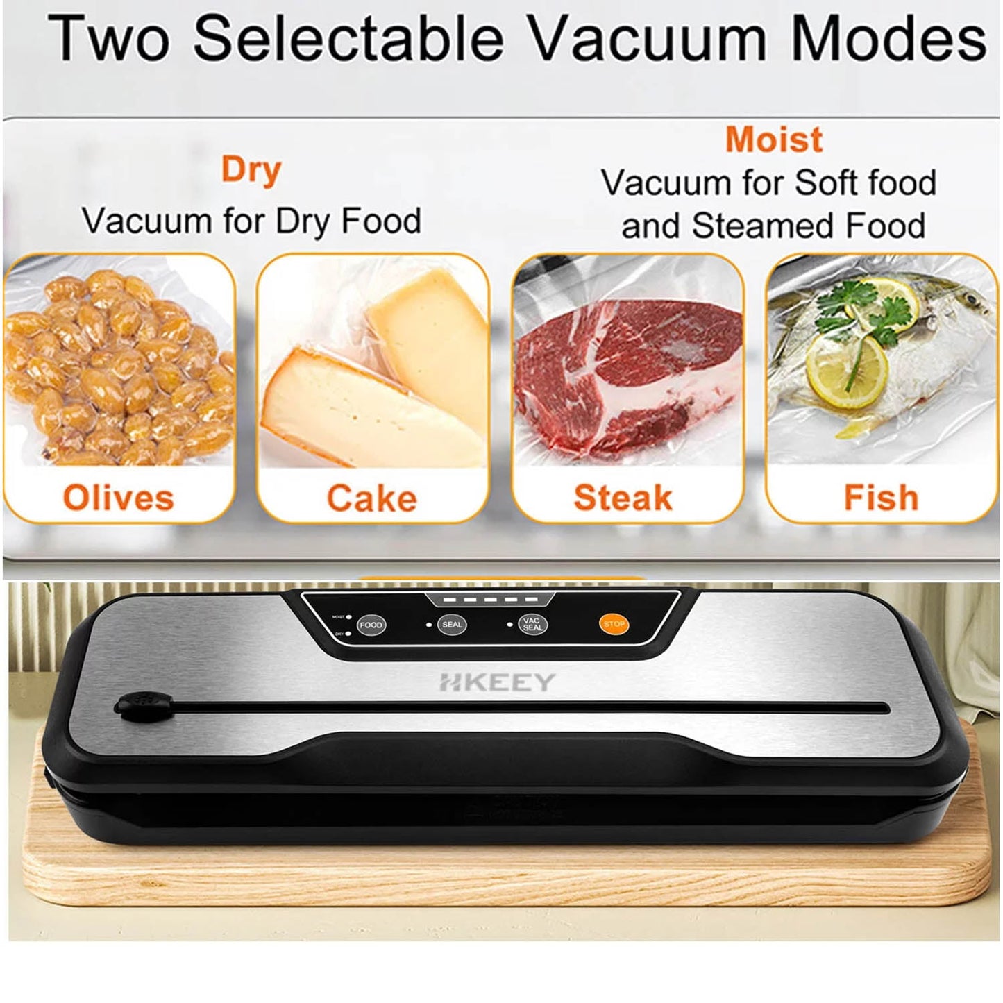 Food Vacuum Sealer Machine with 2 Rolls Food Vacuum Sealer Bags ，Food Storage Saver Dry and Moist Food Modes, Led Indicator Lights, Easy to Clean, Compact Design