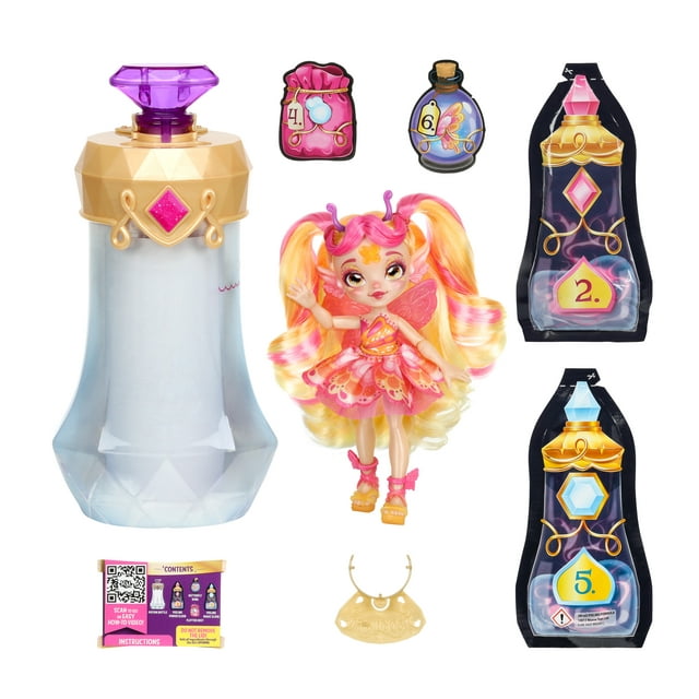 Magic Mixies Pixlings Flitta the Butterfly Pixling 6.5 inch Doll Inside a Potion Bottle, Ages 5+