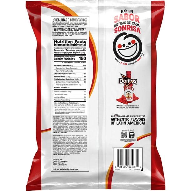 Sabritas Doritos Tapatio Salsa Picante Hot Sauce Tortilla Chips, 7.63 Oz.