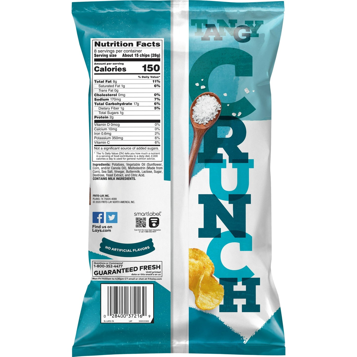 Lay's Kettle Cooked Sea Salt and Vinegar Potato Snack Chips, 8 oz Bag