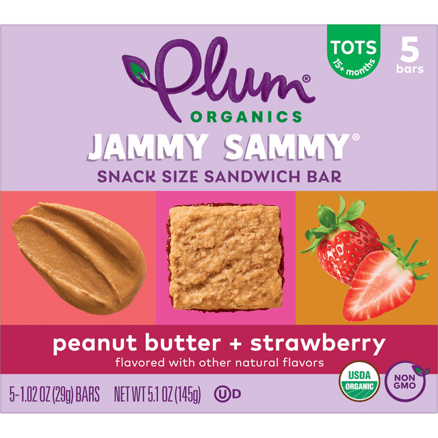 Plum Organics Jammy Sammy Snack Bars for Toddlers: Peanut Butter and Strawberry - 5 Ct, Baby Food
