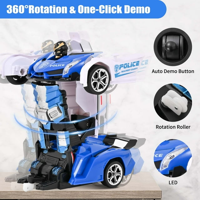 Transform RC Car Robot, Remote Control Car Independent 2.4G Robot Deformation Car Toy with One Button Transformation and 360 Speed Drifting 1:18 Scale