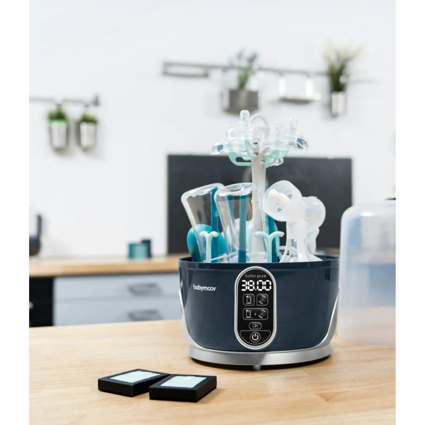 Babymoov Turbo Pure Sterilizer Dryer, Advanced Purified Sterilization, Fast and Clean Drying, Universal Bottle Storage and Easy Use, Black