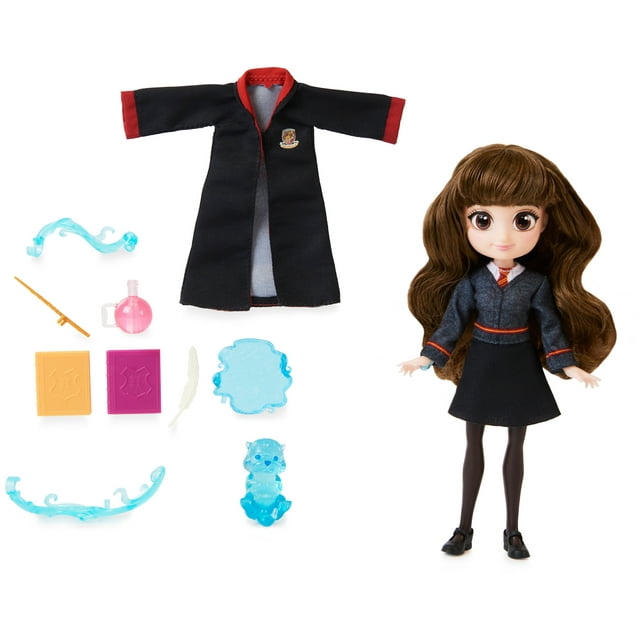 Wizarding World Harry Potter, 8-inch Hermione Granger Light-up Patronus Doll with 7 Doll Accessories and Hogwarts Robe, Kids Toys for Ages 5 and up