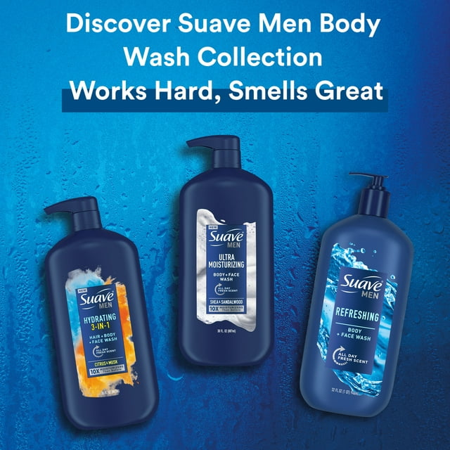Suave Men Face and Body Wash, with Shea Butter and Coconut Oil, All Skin Types 30 oz