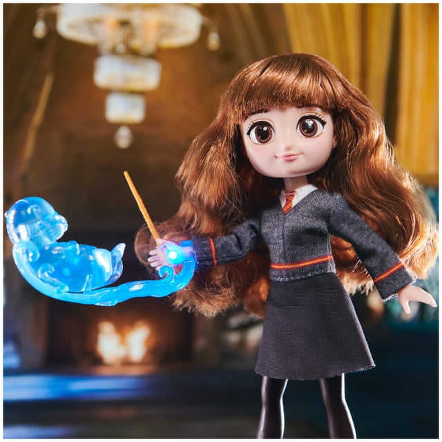 Wizarding World Harry Potter, 8-inch Hermione Granger Light-up Patronus Doll with 7 Doll Accessories and Hogwarts Robe, Kids Toys for Ages 5 and up
