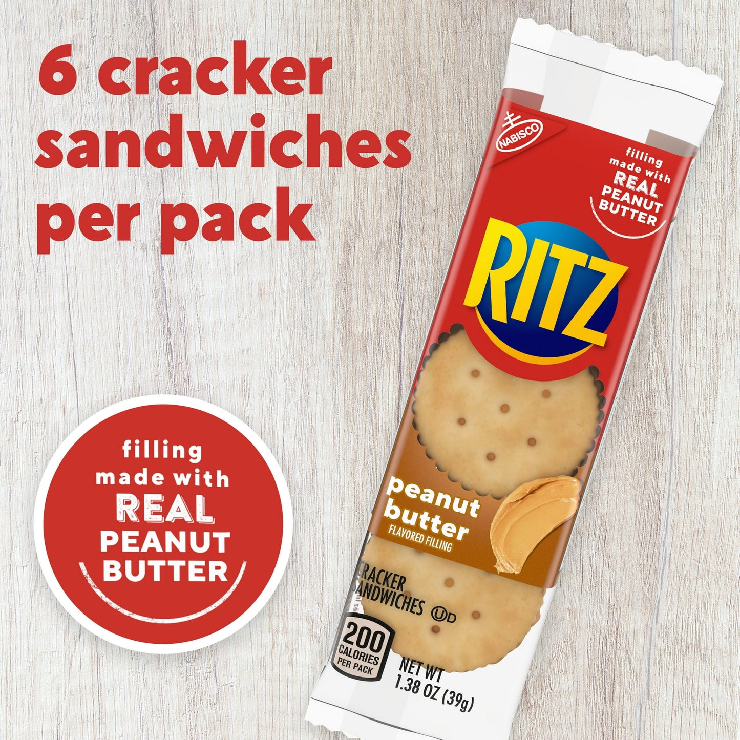 RITZ Peanut Butter Sandwich Crackers, 8 - 1.38 oz Packs