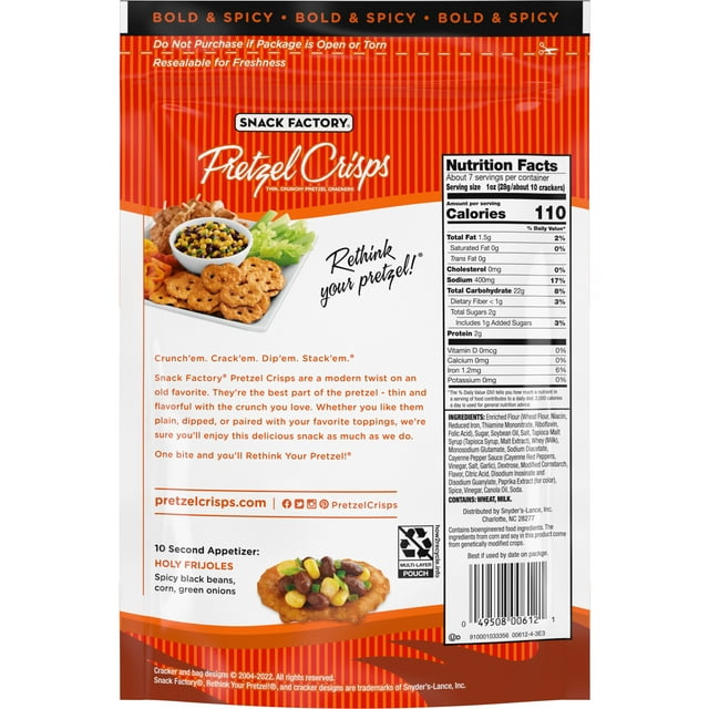 Snack Factory Buffalo Wing Pretzel Crisps, Non-GMO, 7.2 oz Resealable Bag