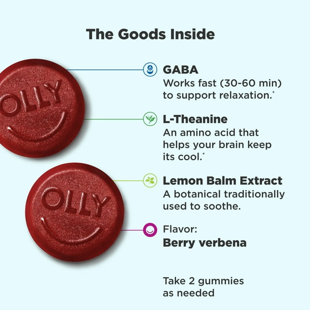 OLLY Goodbye Stress Gummy, GABA, L-Theanine, Lemon Balm, Berry, 42 Ct