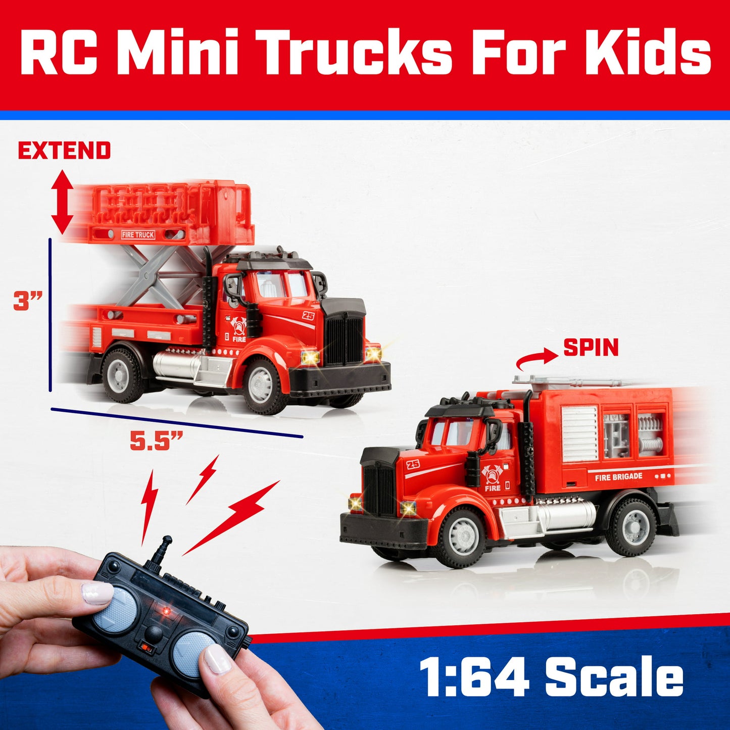 Force1 2pk Mini Firefighter RC Truck Spray + Lift Fire Truck Toddler Toys