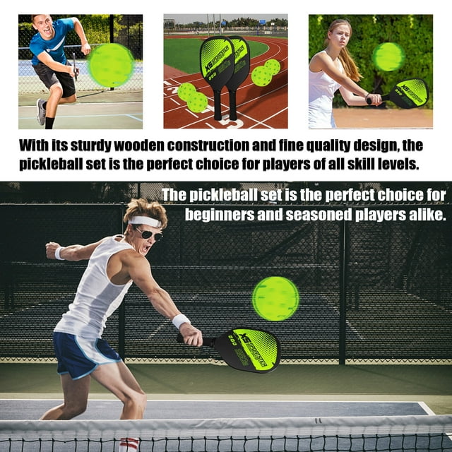 Eccomum Pickleball Rackets Set Pickleball Paddle Set of 2 Rackets and 4 Pickleballs Balls Pickle-Ball Racquet with Balls Sports Accessory