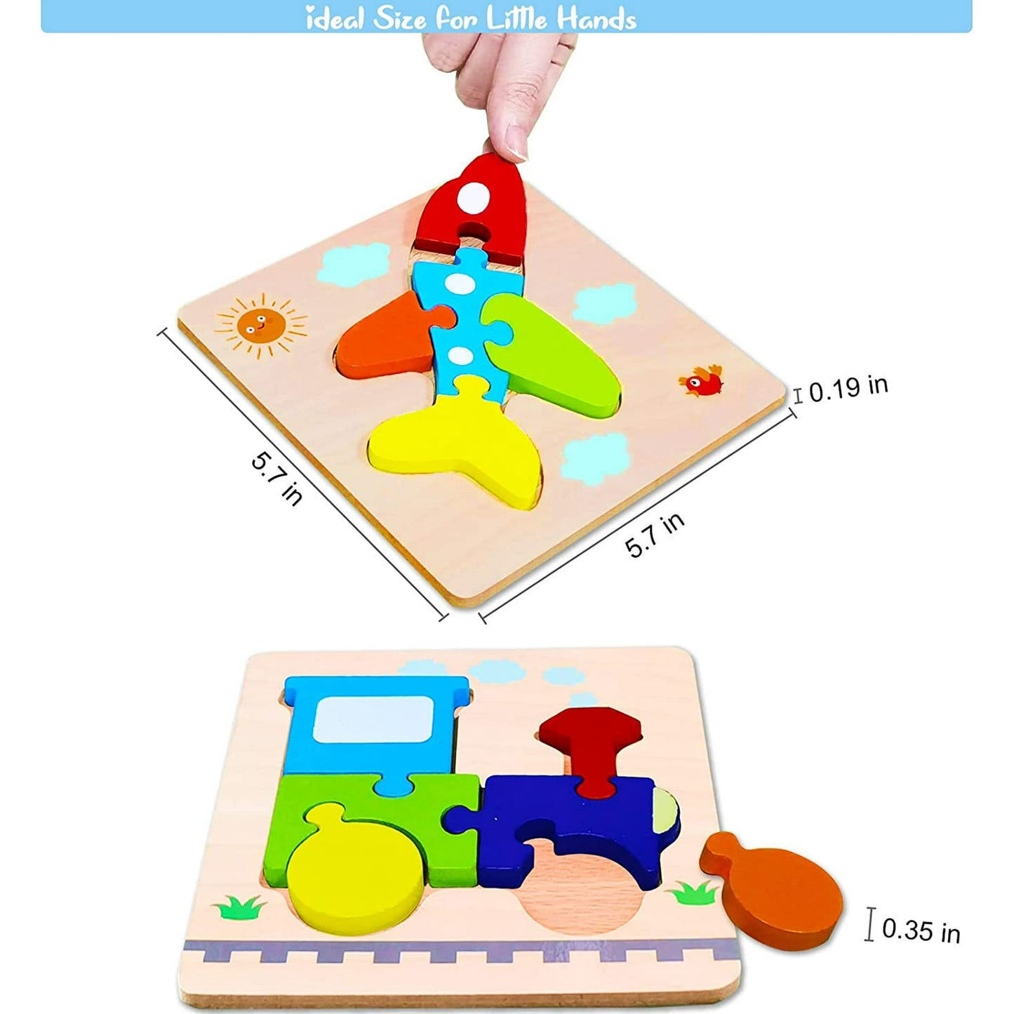 Wooden Toddler Puzzles Gifts Toys, 1 2 3 Yr Old Boy Girl 6 Vehicle Shape Educational Jigsaw puzzles