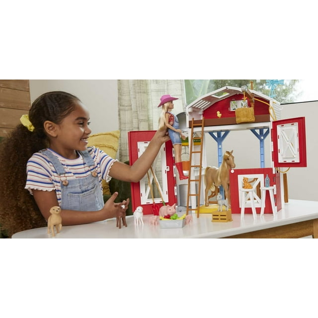 Barbie Sweet Orchard Farm Playset with Barn, Horse, 10 Farm Animals and 15 Accessories, Moving Pieces