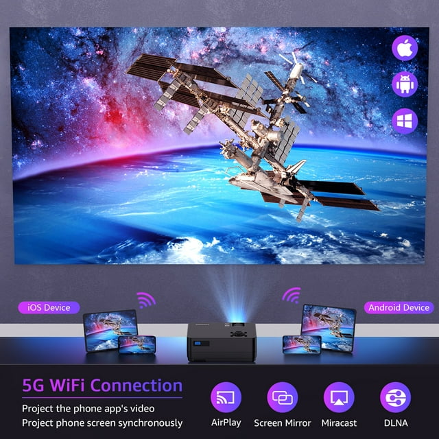 ROCONIA 5G WiFi Bluetooth Native 1080P Projector, 13000LM Full HD Movie Projector, LCD Technology 300-inch Display Support 4k Home Theater,(Projector Screen Included)