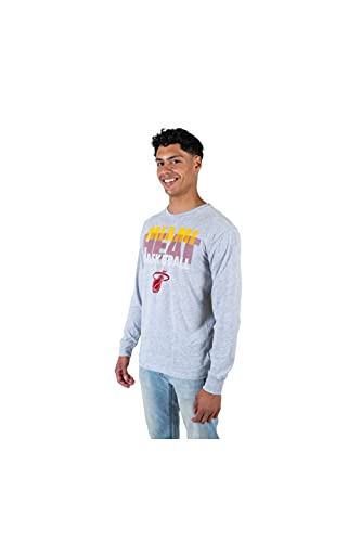 Ultra Game NBA Miami Heat Mens Supreme Long Sleeve Pullover Tee Shirt, Heather Gray, Small