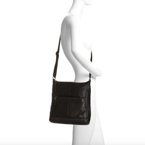 Sakroots Iris Crossbody Bag in Leather, Casual Purse with Adjustable Strap and Zipper Pockets, Multifunctional and Sustainably-Made, Black