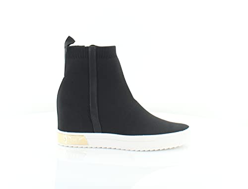 9.5 DKNY Women's High-Top Sneakers – Slip-On Shoes with Hidden Wedges, Black/Gold Cali