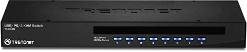 TRENDnet 8-Port USB/PS2 Rack Mount KVM Switch, TK-803R, VGA and USB Connection, Supports USB and PS/2 Connections, Device Monitoring, Auto Scan, Audible Feedback, Control up to 8 Computers/Servers