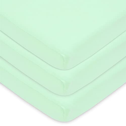 American Baby Company 100% Natural Cotton Value Jersey Knit Fitted Portable/Mini-Crib Sheet, Mint, 24' x 38' x 5', Soft Breathable, for Boys and Girls, Pack of 3