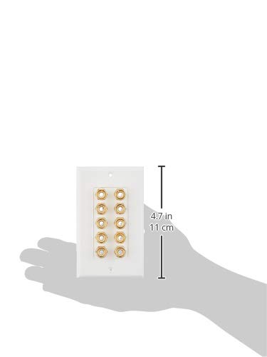 Monoprice 103539 Banana Binding Post Two-Piece Inset Wall Plate – White – Coupler Type For 5 Speakers