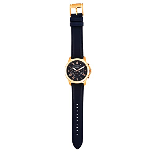 Fossil Men's Grant Quartz Stainless Steel and Leather Chronograph Watch, Color: Rose Gold, Navy (Model: FS4835)