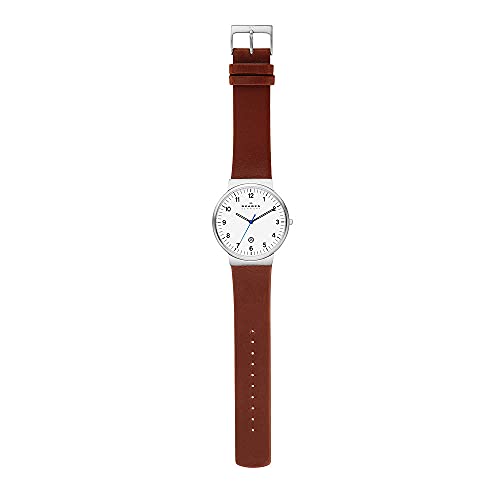 Skagen Men's Ancher Quartz Analog Stainless Steel and Leather Watch, Color: Silver/Brown (Model: SKW6082)