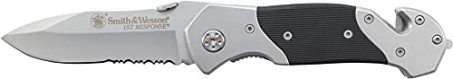 Smith and Wesson SWFRS 8in High Carbon S.S. Folding Knife with 3.3in Drop Point Serrated Blade and S.S. with G-10 Inlay Handle for Outdoor, Tactical, Survival and EDC