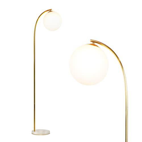 Brightech Luna Drop LED Floor Lamp, Frosted Glass Globe Arcing Living Room Lamp, Mid-Century Modern Standing Lamp for Living Rooms, Boho Rustic Indoor Tall Lamp for Bedrooms and Offices - Brass