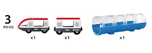 BRIO World 33890 - Travel Train and Tunnel - 3 Piece Wooden Toy Train Set for Kids Age 3 and Up