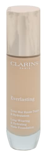 Clarins Everlasting Foundation | Full Coverage and Long-Wearing | Hides Imperfections, Evens Skin Tone and Hydrates | Natural, Matte Finish | Transfer-Proof, Sweat-Proof, Smudge-Proof | 1 Fl Oz