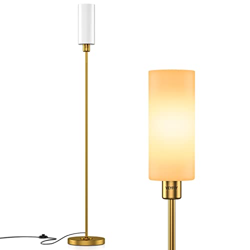 VEYFIY Floor Lamp, Gold Floor Lamp for Living Room, Modern Standing Lamp with Glass Lamp Shade, Vintage 68' Tall Lamp for Home and Office, Reading and Working, E26 Socket(Bulb Not Included)