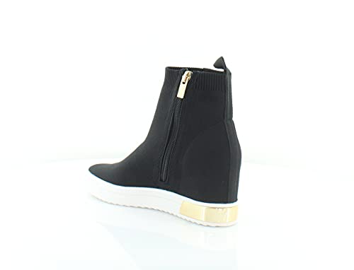 9.5 DKNY Women's High-Top Sneakers – Slip-On Shoes with Hidden Wedges, Black/Gold Cali
