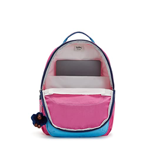 Kipling Women's Seoul 15” Device Backpack, Durable, Roomy with Padded Shoulder Straps, Nylon School Bag, Pink Blue CBV2, 12.75''L x 17.25''H x 9''D