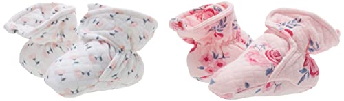 Hudson Baby Unisex Baby Quilted Booties, Pink Navy Floral 2pk, 12-18 Months