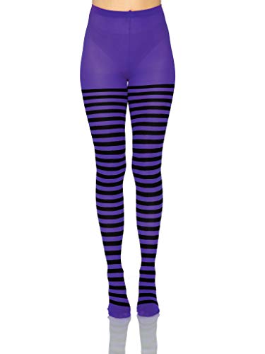 Leg Avenue Women's Nylon Striped Tights, Black/Purple, One Size
