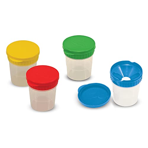 Melissa and Doug Spill-Proof Paint Cups - 4-Pack, Airtight Seal, Snap Lids - Kid-Safe Reusable No-Spill Paint Cups Storage Containers