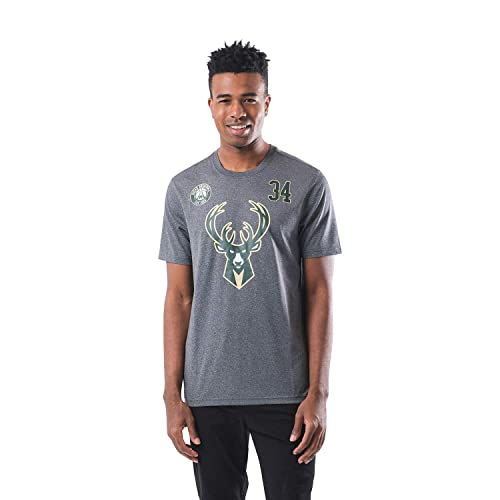 Ultra Game NBA Milwaukee Bucks - Giannis Antetokounmpo Mens Active Tee Shirt, Heather Charcoal, X-Large