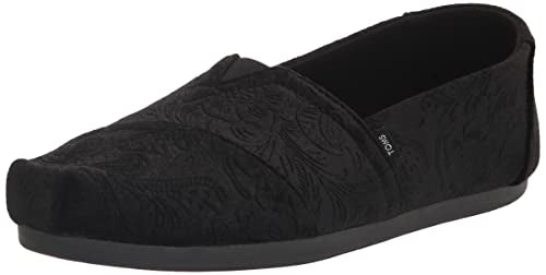 TOMS Women's Alpargata Recycled Cotton Canvas” Loafer Flat, Black Floral, 8.5