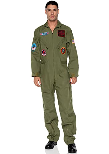 Leg Avenue mens - Official Top Gun Flight Suit 8s Movie Jumpsuit Halloween for Men Adult Sized Costumes, Khaki/Green, X-Large US