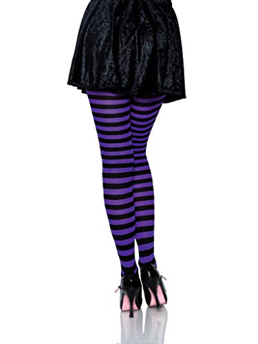 Leg Avenue Women's Nylon Striped Tights, Black/Purple, One Size