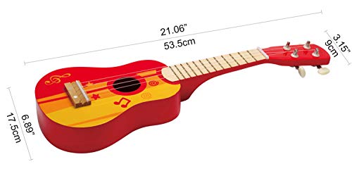 Hape Kid's Wooden Toy Ukulele in Red, L: 21.9, W: 8.1, H: 3 inch