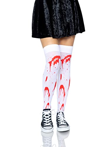 Leg Avenue Women's Over The Knee Halloween Socks, White/Red, One Size