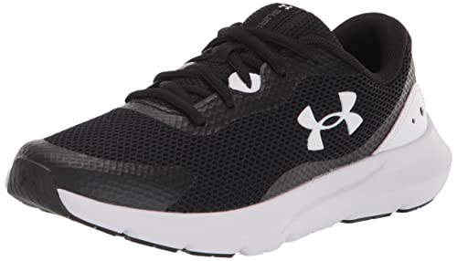Under Armour Boy's Surge 3 Running Shoe, Black (001)/White, 3.5 Big Kid