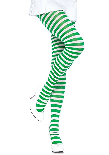 Leg Avenue Women's Nylon Striped Tights, White/Green, One Size