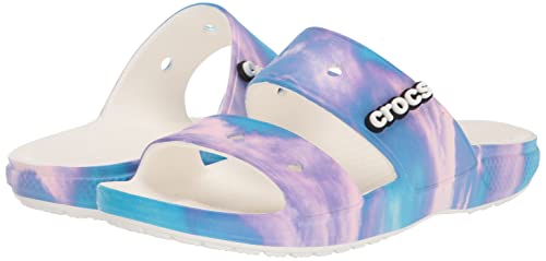 Crocs Unisex-Adult Classic Tie Dye Two-Strap Sandals, Rainbow Galaxy, 13 Men/15 Women