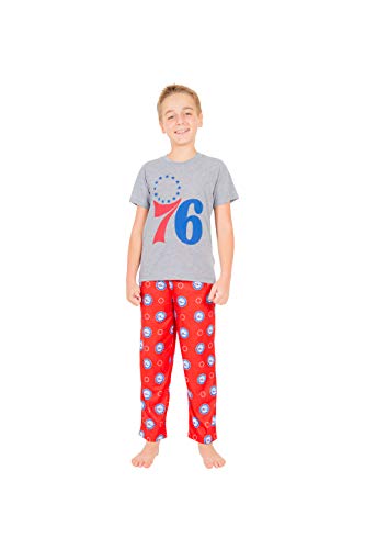 Ultra Game NBA Philadelphia 76ers Youth 2 Piece Pjs Lounge Pants and Tee Set, Team Color, 10/12