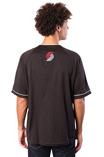 Ultra Game NBA Portland Trail Blazers Mens Mesh Button Down Baseball Jersey Tee Shirt, Black, XX-Large
