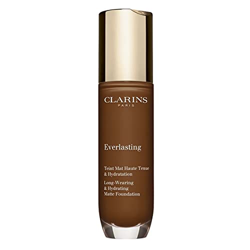 Clarins Everlasting Foundation | Full Coverage and Long-Wearing | Hides Imperfections, Evens Skin Tone and Hydrates | Natural, Matte Finish | Transfer-Proof, Sweat-Proof, Smudge-Proof | 1 Fl Oz