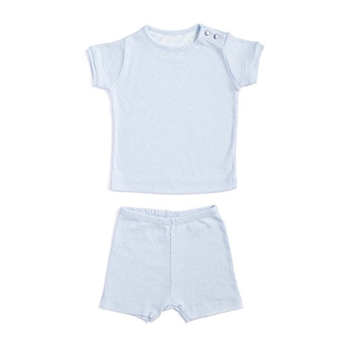 6-12 Months Baby deedee Short Sleeve Cotton 2 Piece Tee Shirt/Shorts and Pajama Play Set, Blue Stripes